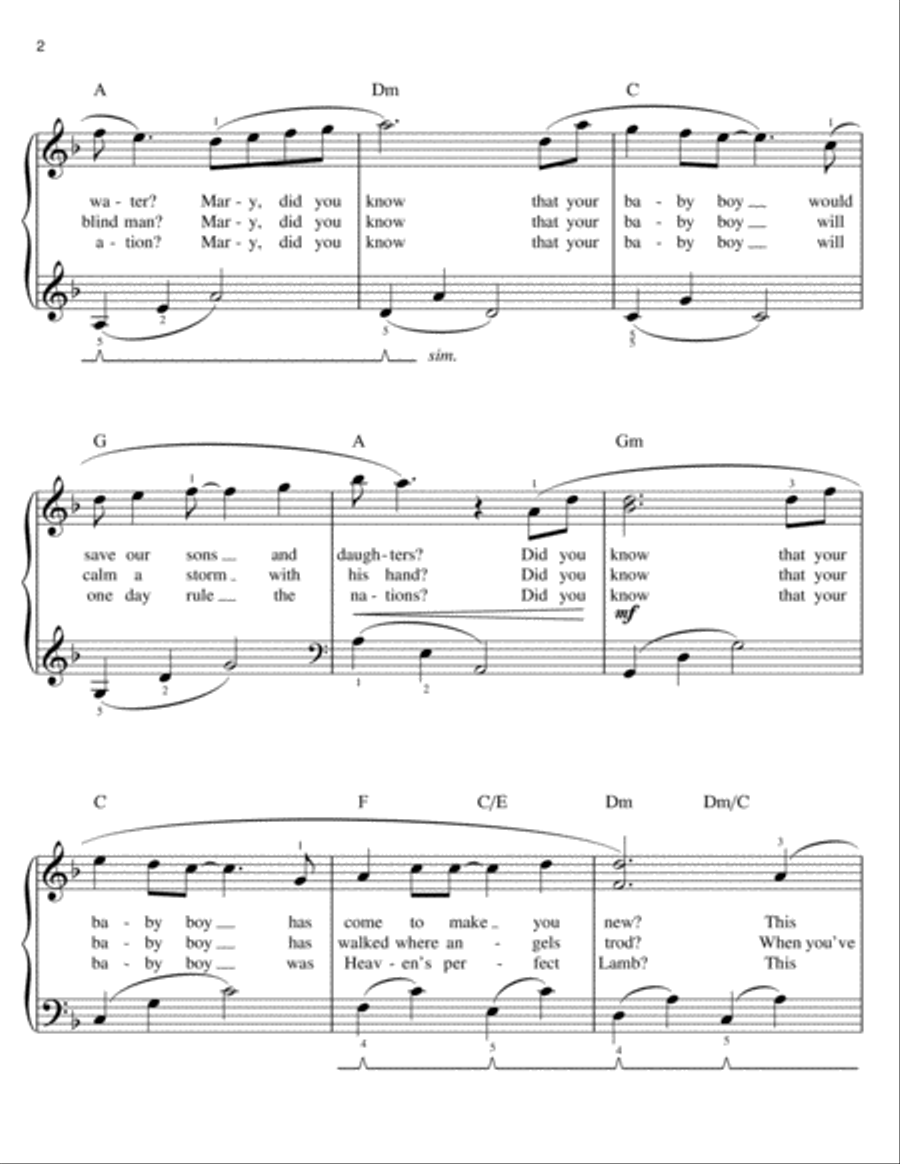 Mary, Did You Know? (arr. Phillip Keveren) Easy Piano scores gallery preview page 2