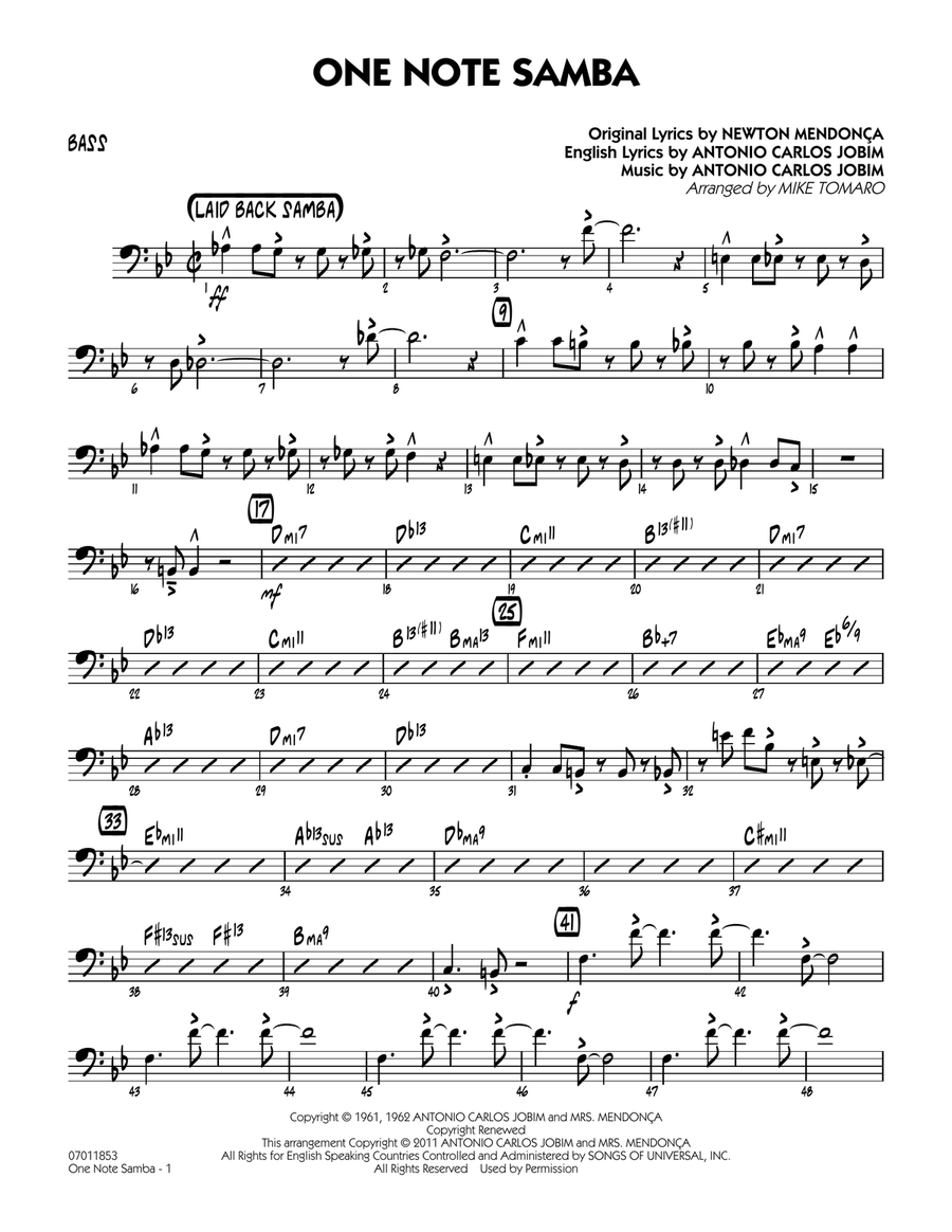 One Note Samba - Bass One Note Samba - Bass Jazz Ensemble scores gallery preview page 1