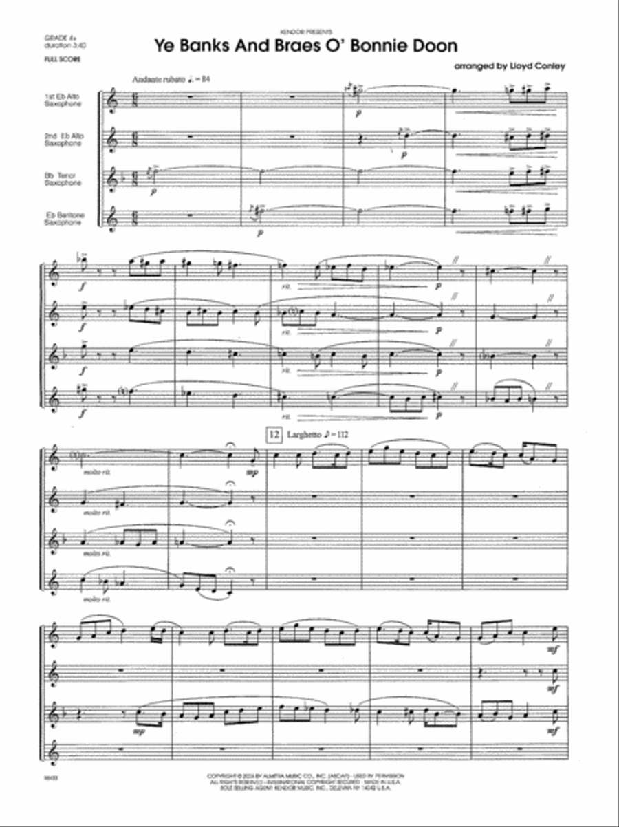 Ye Banks And Braes O' Bonnie Doon Saxophone Quartet scores gallery preview page 2
