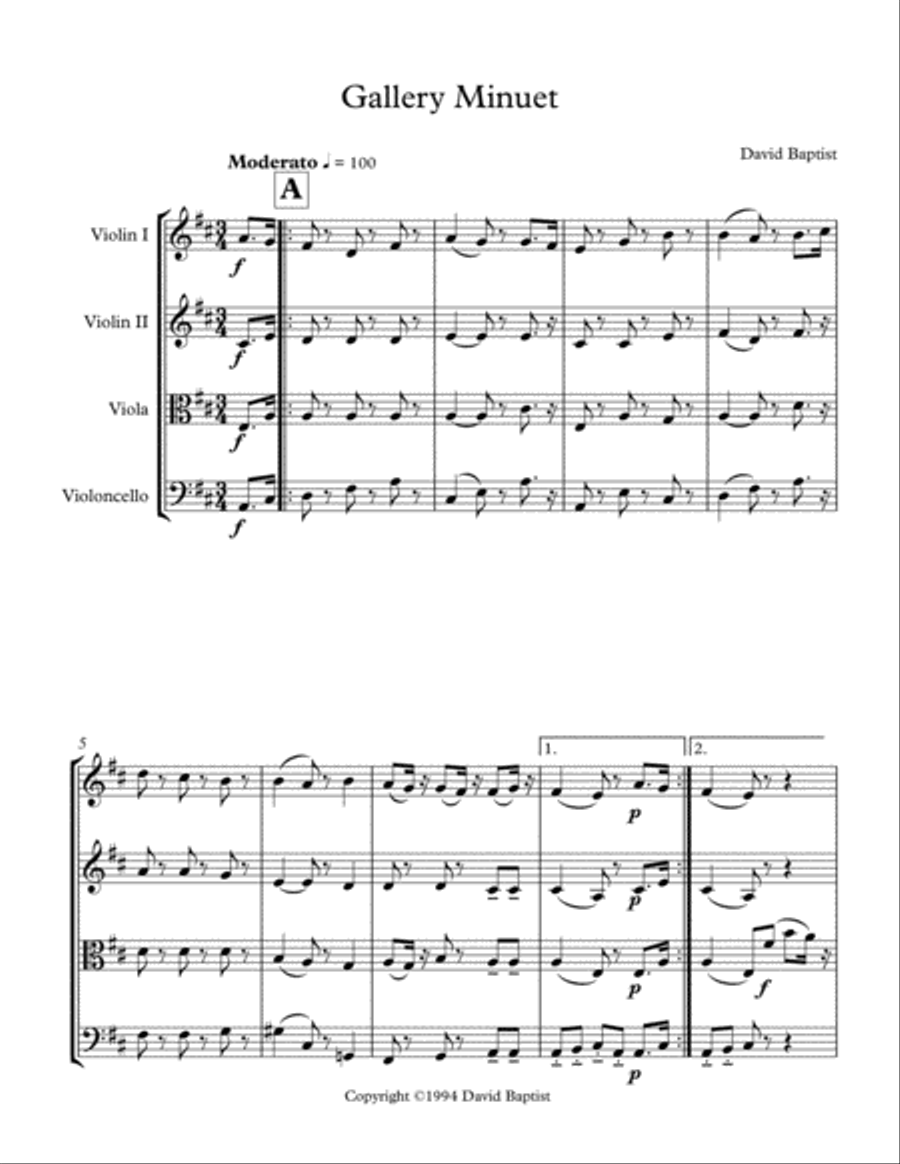 Gallery Minuet for String Quartet String Quartet scores gallery preview page 1
