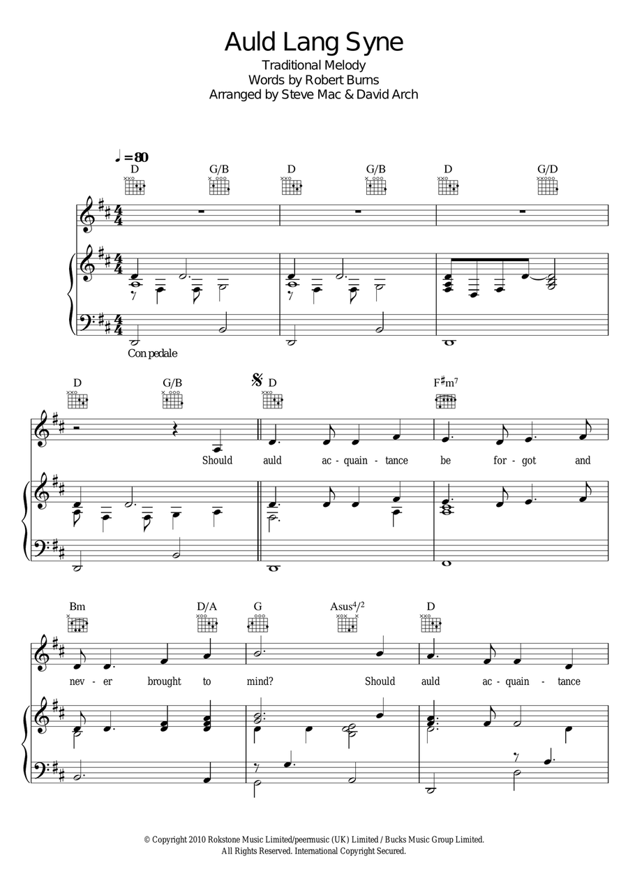 Auld Lang Syne Piano, Vocal scores gallery preview page 1