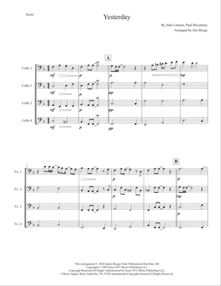 Yesterday Yesterday String Quartet scores gallery preview page 1