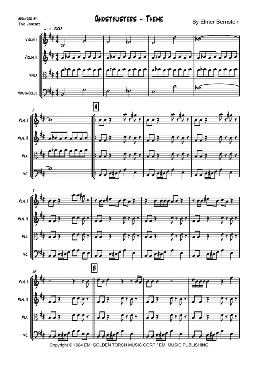 Main Title Theme (ghostbusters) String Quartet scores gallery preview page 1