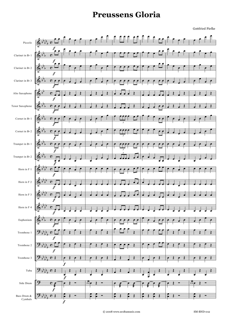 Preussens Gloria (German Military March) Concert Band scores gallery preview page 1