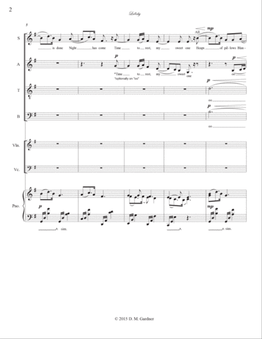 Lullaby (SATB, Piano, Violin and Cello) 4-Part scores gallery preview page 4