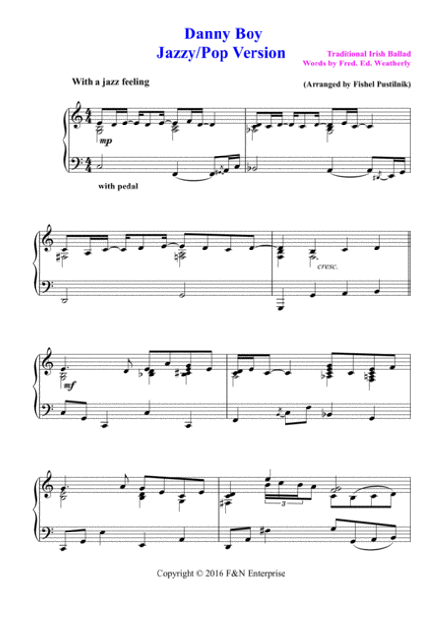 Danny Boy-Jazzy/Pop Version Piano Solo scores gallery preview page 2