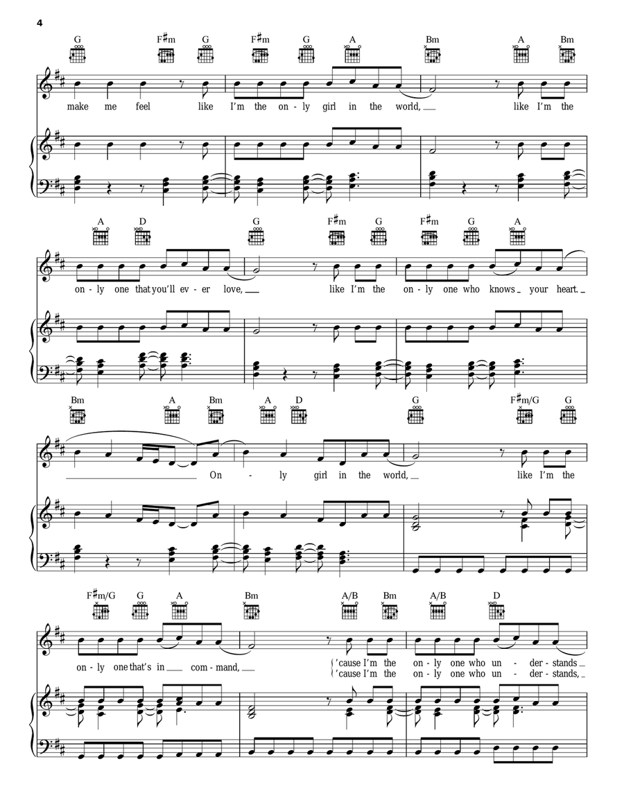 Only Girl (In The World) Piano, Vocal, Guitar scores gallery preview page 4