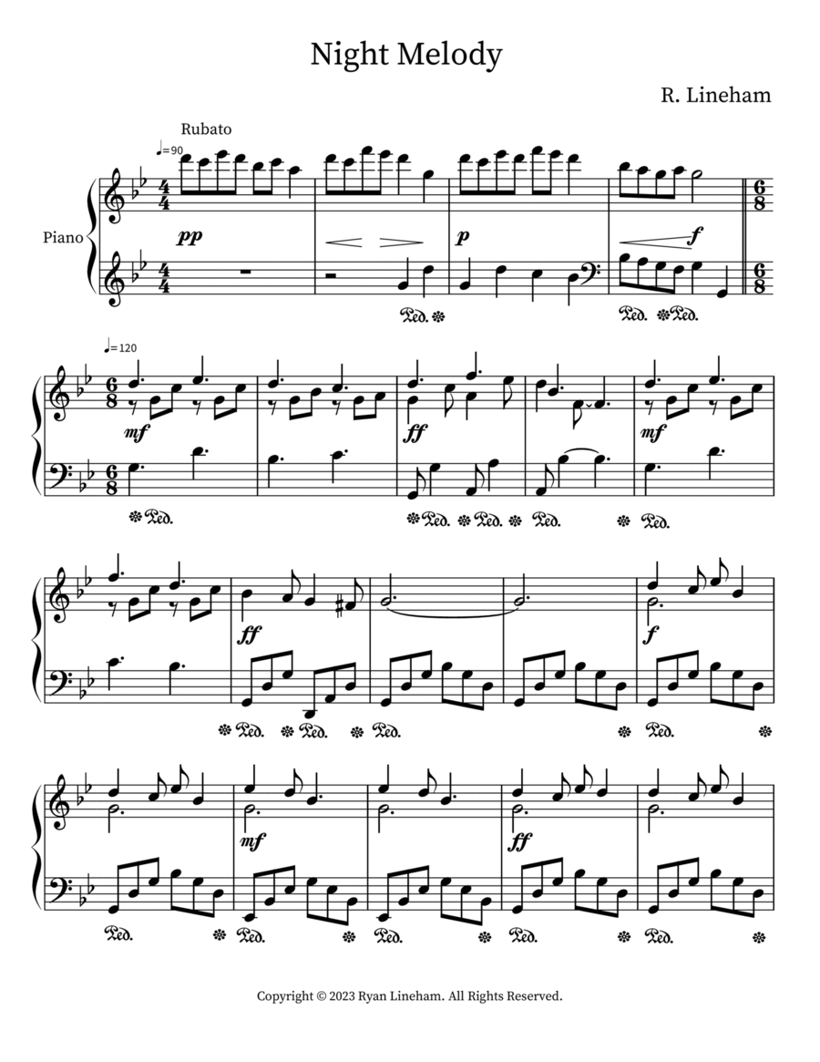 Night Melody Piano Solo scores gallery preview page 1
