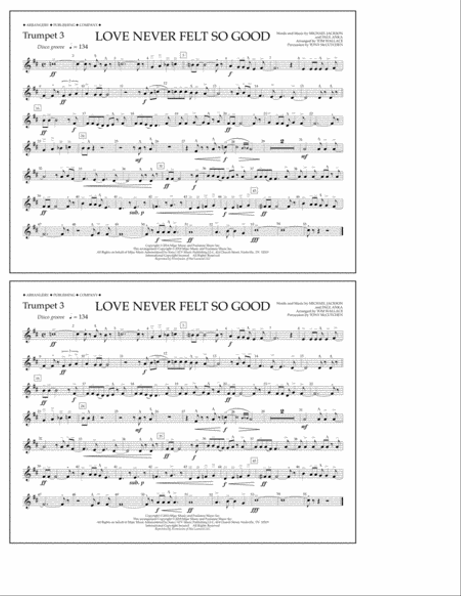 Love Never Felt So Good - Trumpet 3 Marching Band scores gallery preview page 1