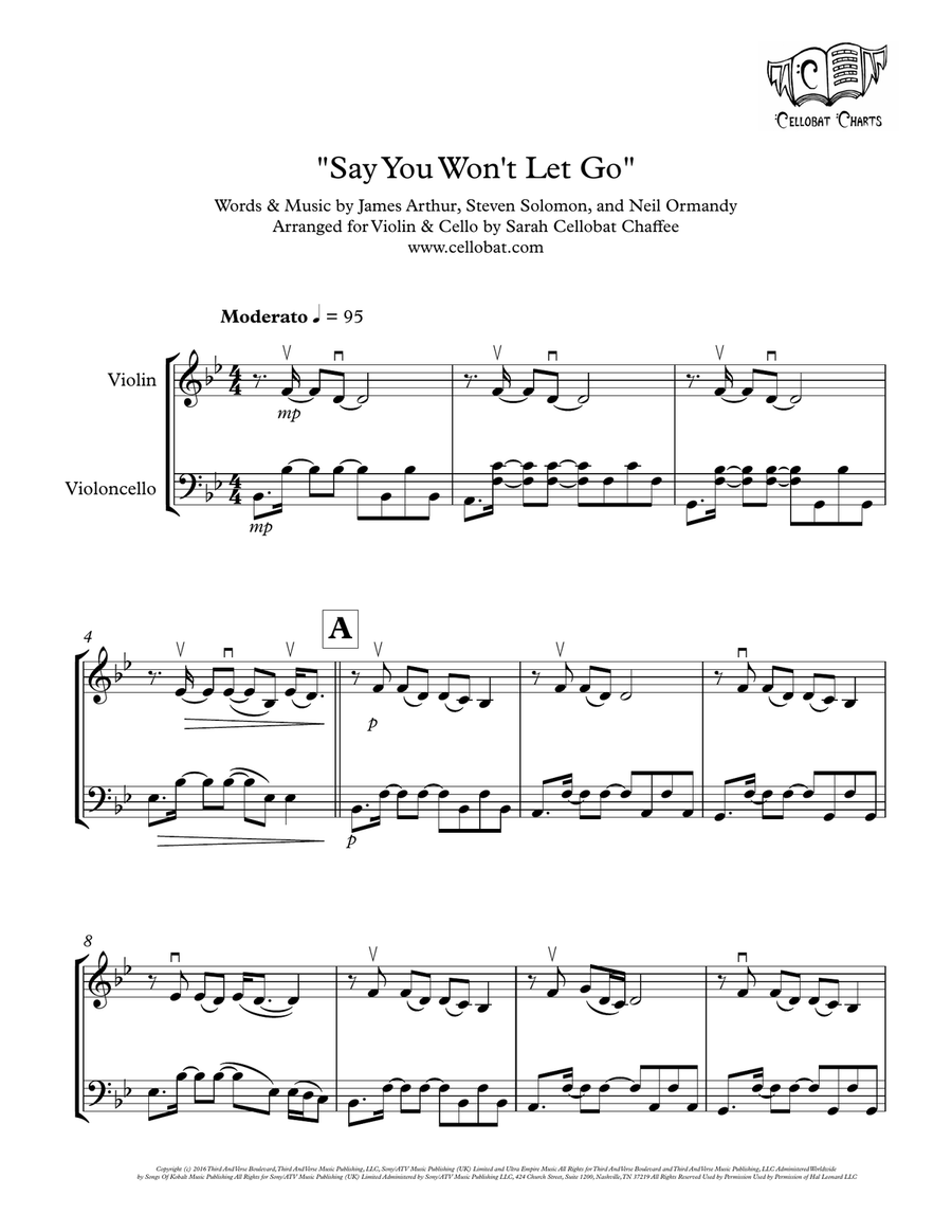 Say You Won't Let Go by James Arthur String Duet - Digital Sheet Music