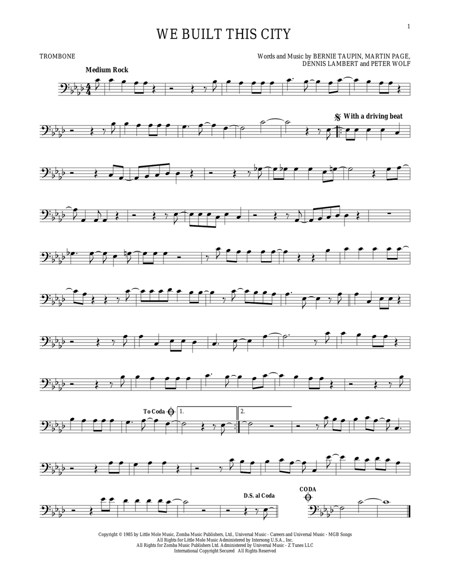We Built This City Trombone Solo scores gallery preview page 1