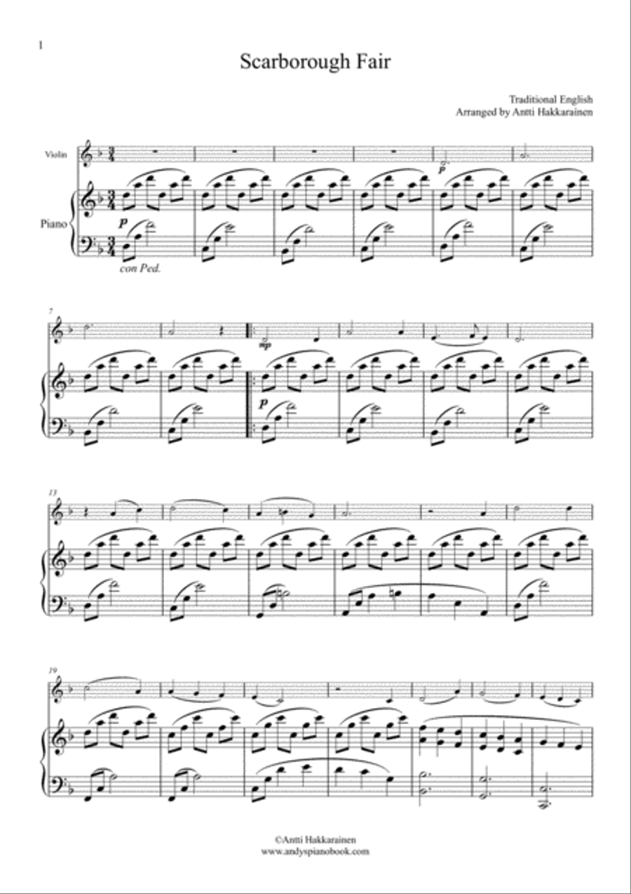 Scarborough Fair - Violin & Piano Violin Solo scores gallery preview page 2