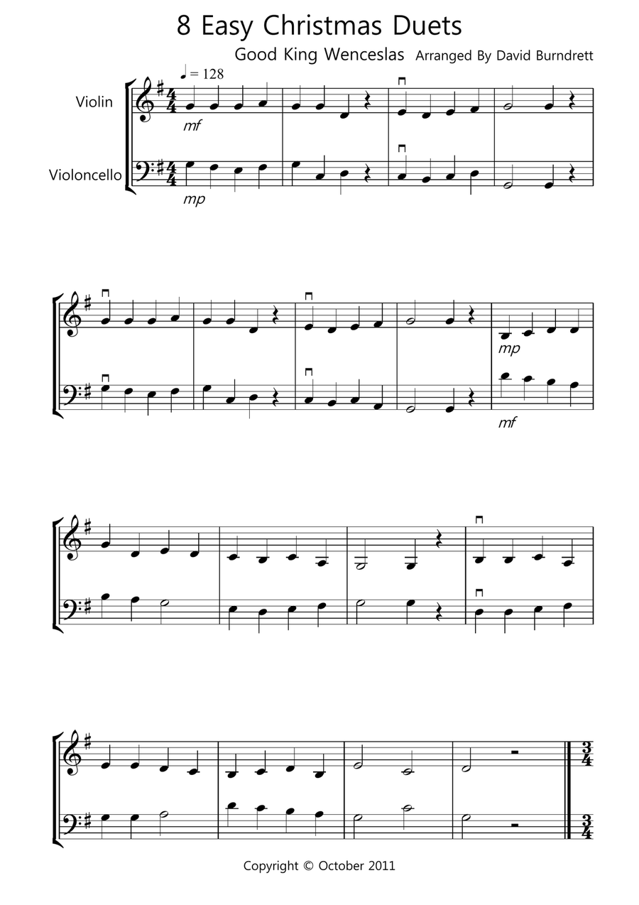 8 Christmas Duets for Violin And Cello String Duet scores gallery preview page 1