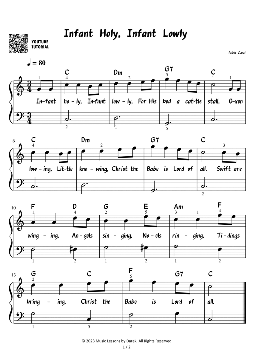 Infant Holy, Infant Lowly - Christmas Carol [EASY PIANO] image number null