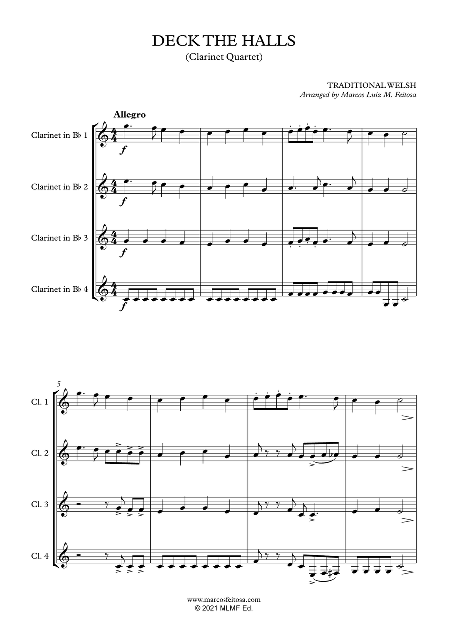 Deck The Halls - Clarinet Quartet Clarinet Quartet scores gallery preview page 3