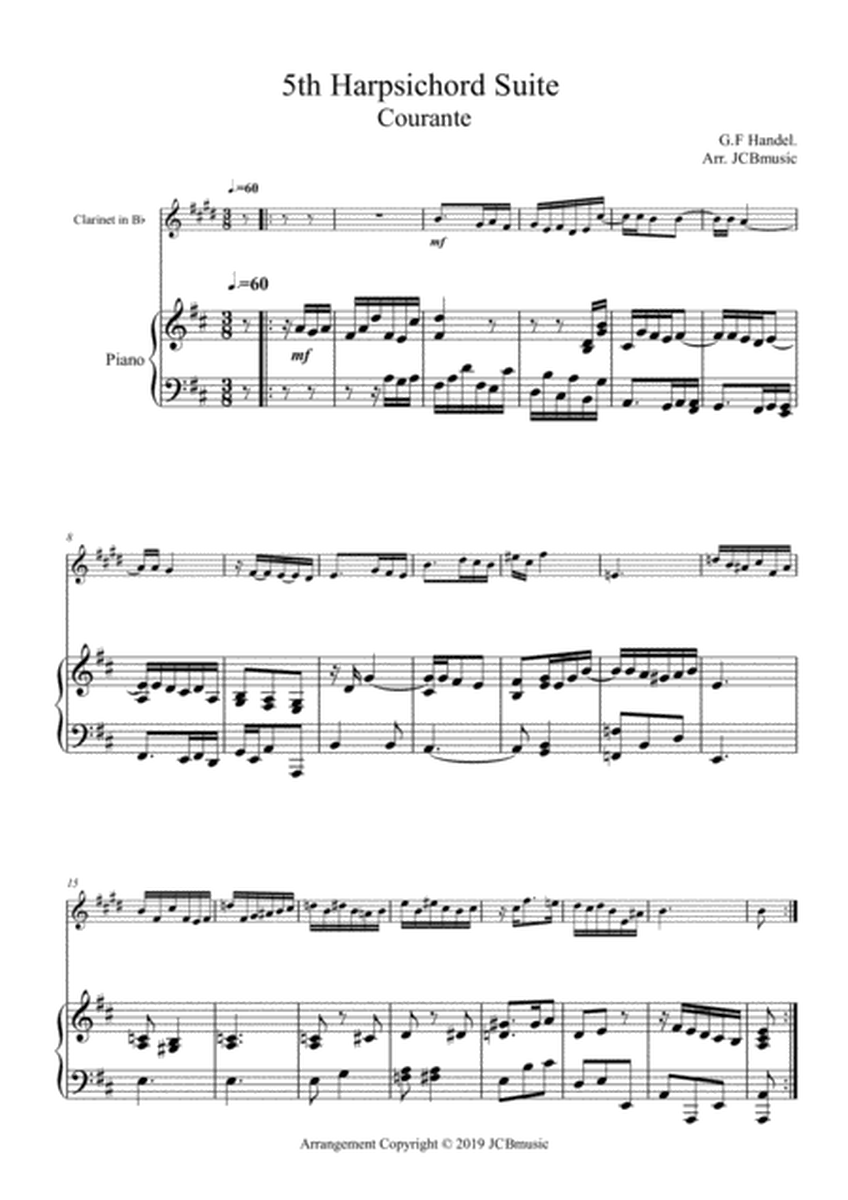 Courante from 5th Harpsichord suite Arrangement for Clarinet in Bb and piano image number null