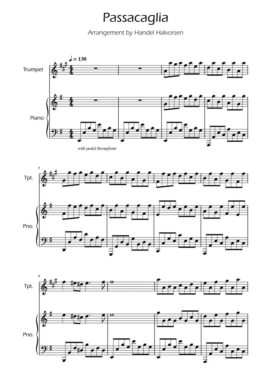 Passacaglia - Handel/Halvorsen - Trumpet Solo w/ Piano Chamber Music scores gallery preview page 1
