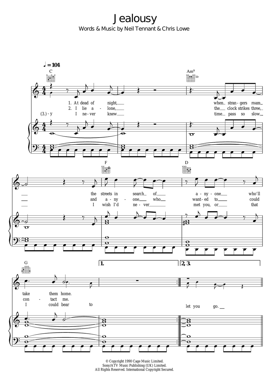Jealousy Piano, Vocal scores gallery preview page 1