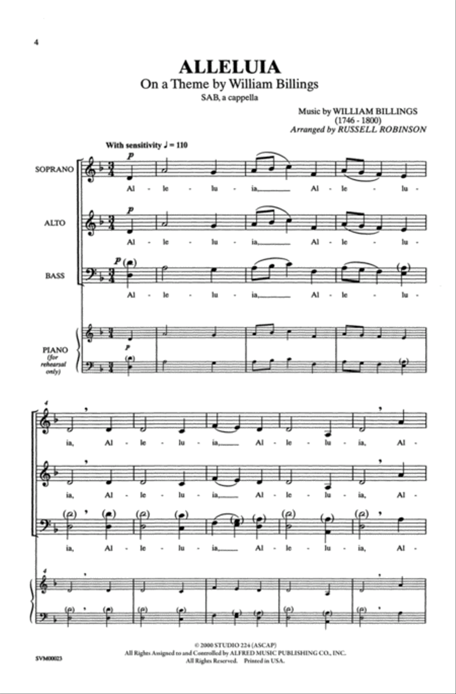 Alleluia (On a Theme by William Billings) A Cappella scores gallery preview page 2