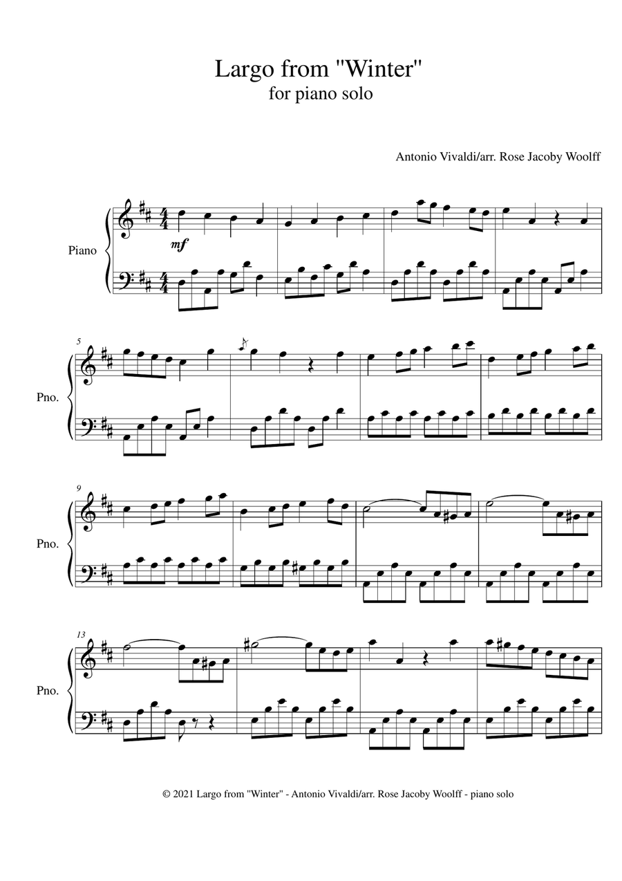 Largo from Winter (Vivaldi) - piano solo Piano Solo scores gallery preview page 1