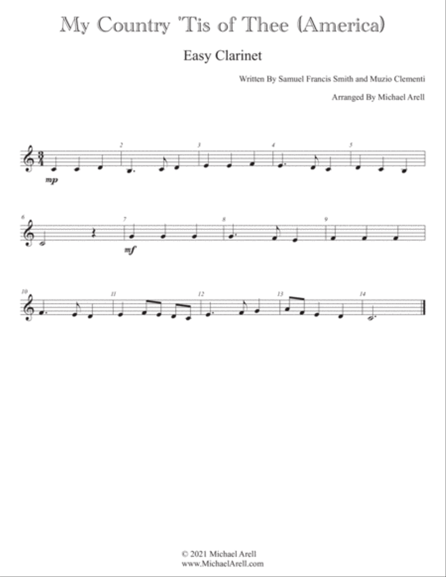 My Country 'Tis of Thee- Easy Clarinet Clarinet Solo scores gallery preview page 2