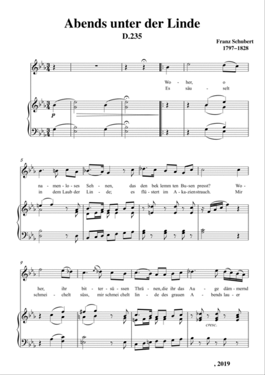 Schubert-Abends unter der Linde,D.235 in bE for Vocal and Piano Voice scores gallery preview page 2