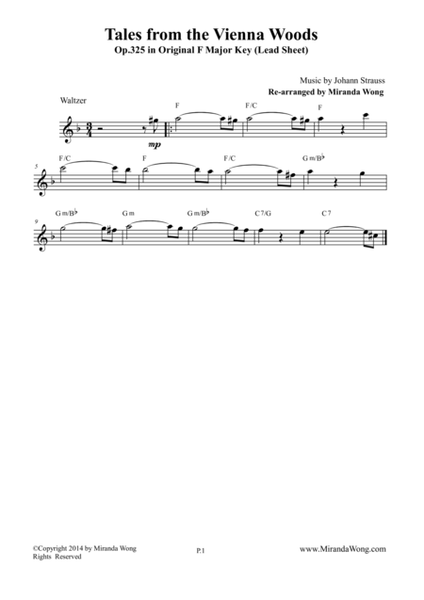 Tales from the Vienna Woods - Lead Sheet in Original F Major image number null