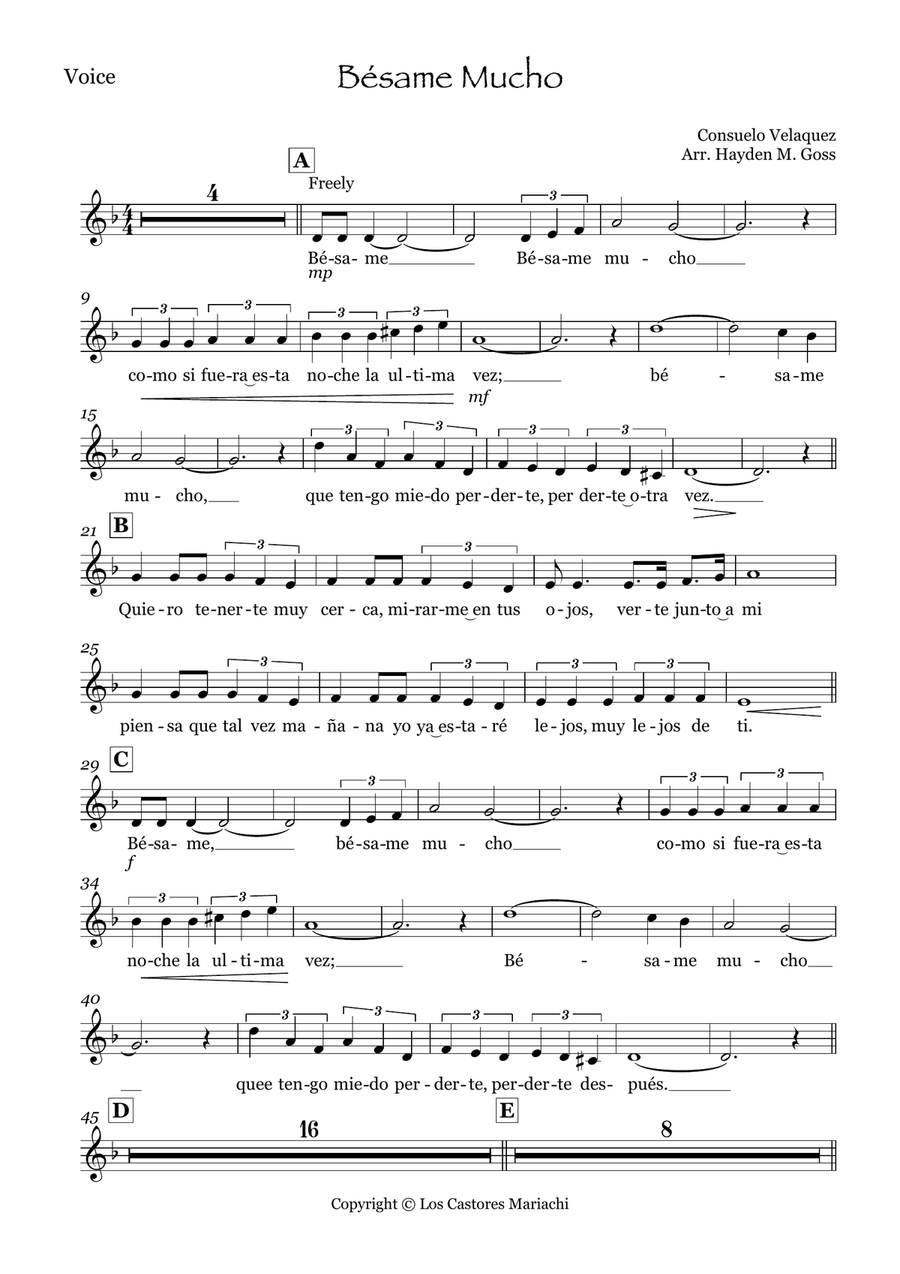 Besame Mucho Small Ensemble scores gallery preview page 1