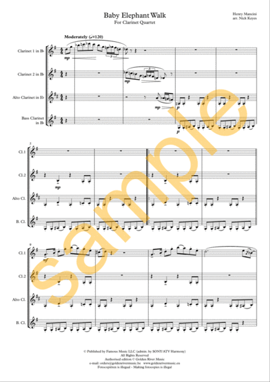 Baby Elephant Walk Clarinet Quartet scores gallery preview page 2