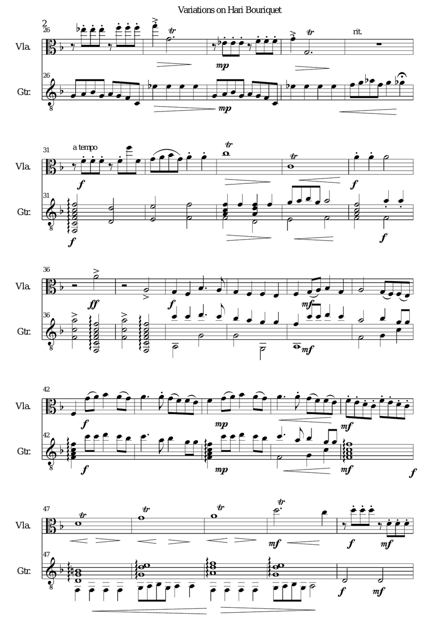 Variations on Hari Bouriquet for viola and guitar String Duet scores gallery preview page 2