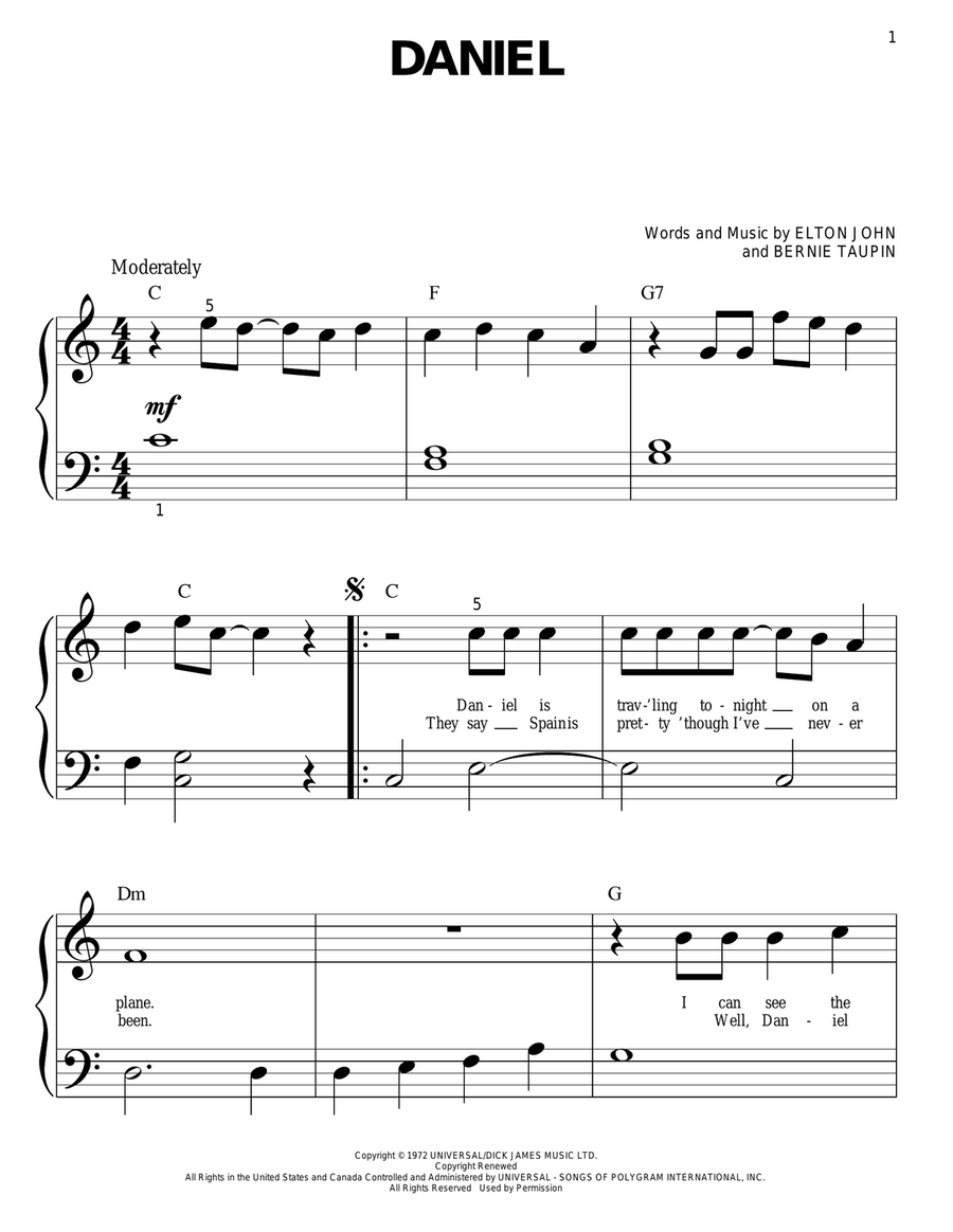Daniel Easy Piano scores gallery preview page 1