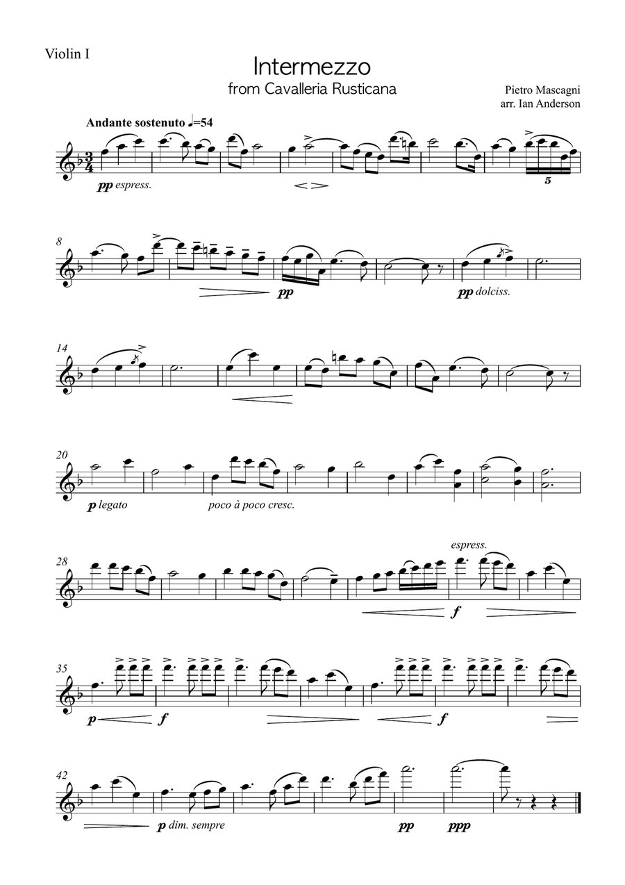 Mascagni: Intermezzo from Cavalleria Rusticana (string quartet) String Quartet scores gallery preview page 4