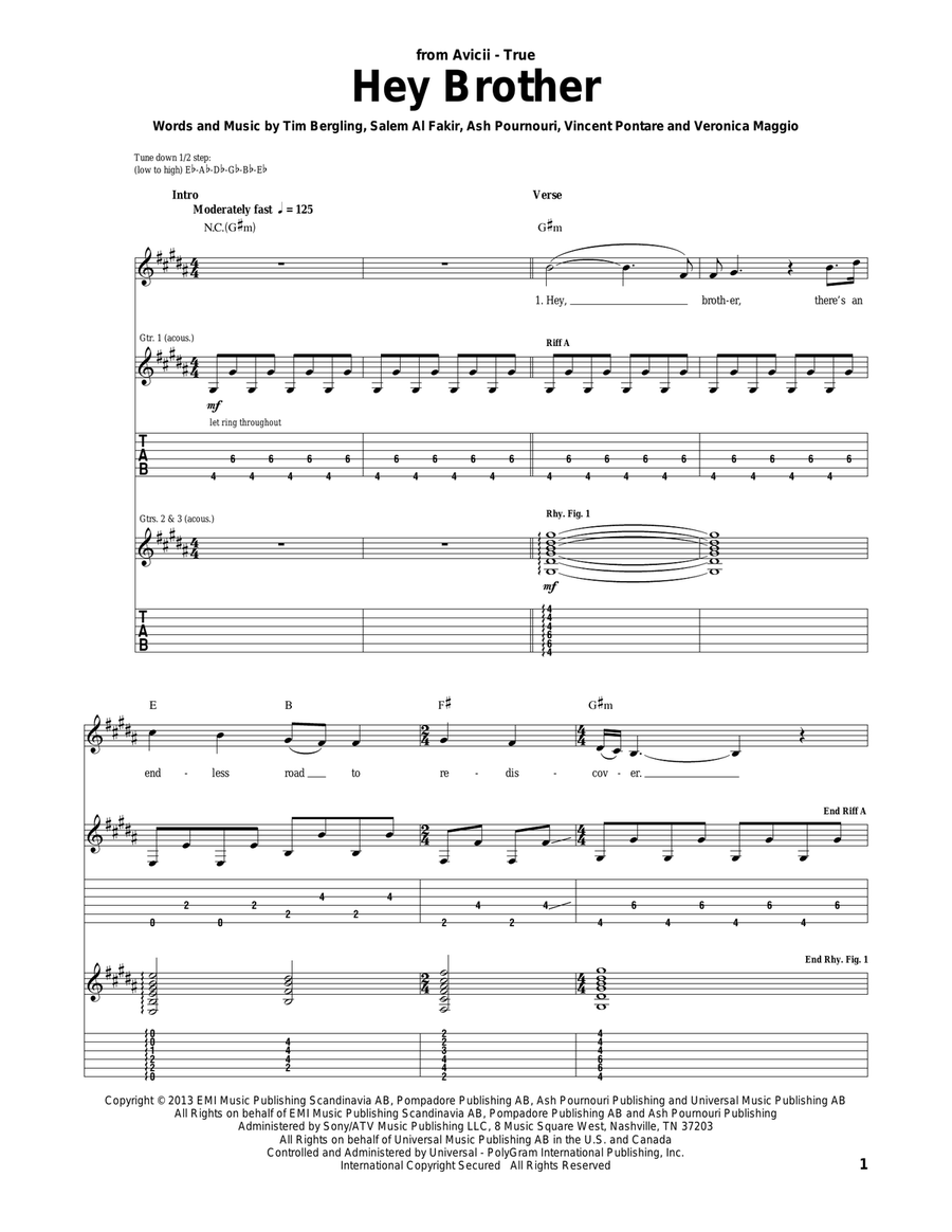 Hey Brother Hey Brother Acoustic Guitar scores gallery preview page 1