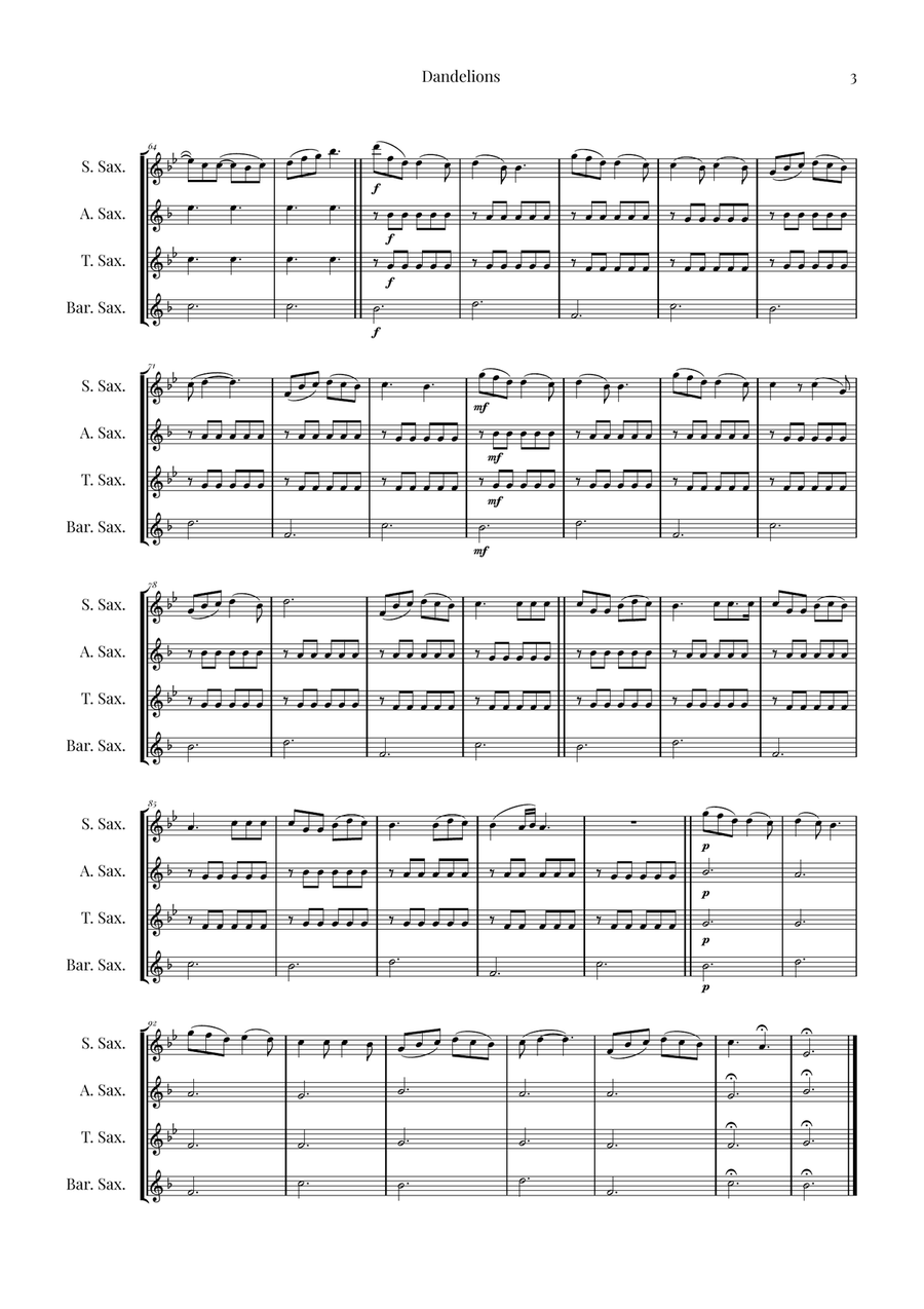 Dandelions Saxophone Quartet scores gallery preview page 3