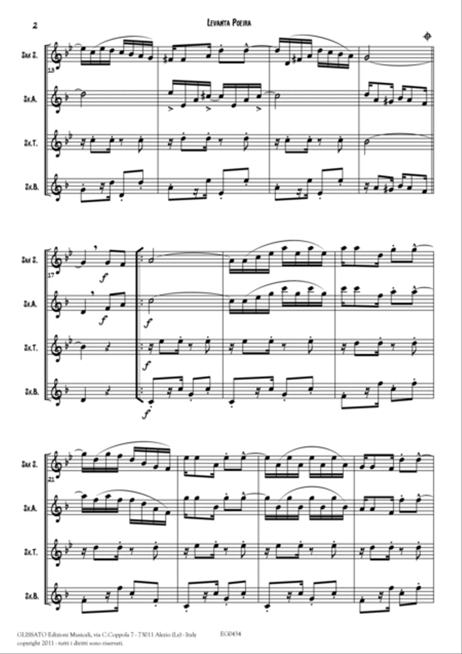 Saxophone Quartet arrangement: Levanta Poeira by Z. De Abreu (score and parts) image number null