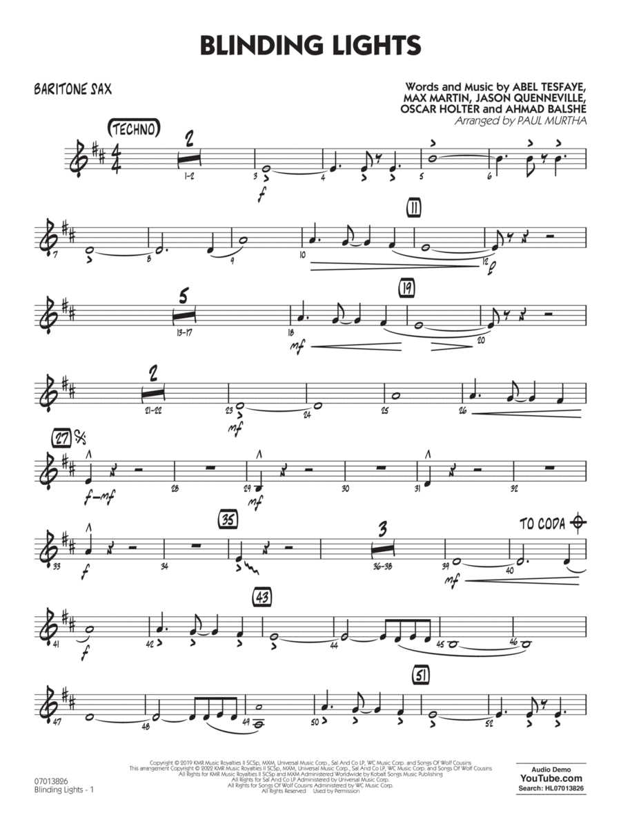 Blinding Lights (arr. Paul Murtha) - Baritone Sax