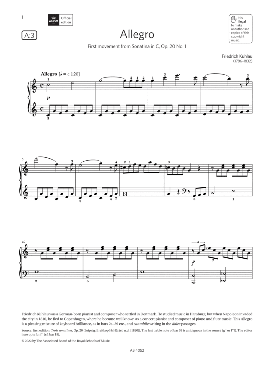 Allegro (Grade 6, list A3, from the ABRSM Piano Syllabus 2023 & 2024) Piano Method scores gallery preview page 1