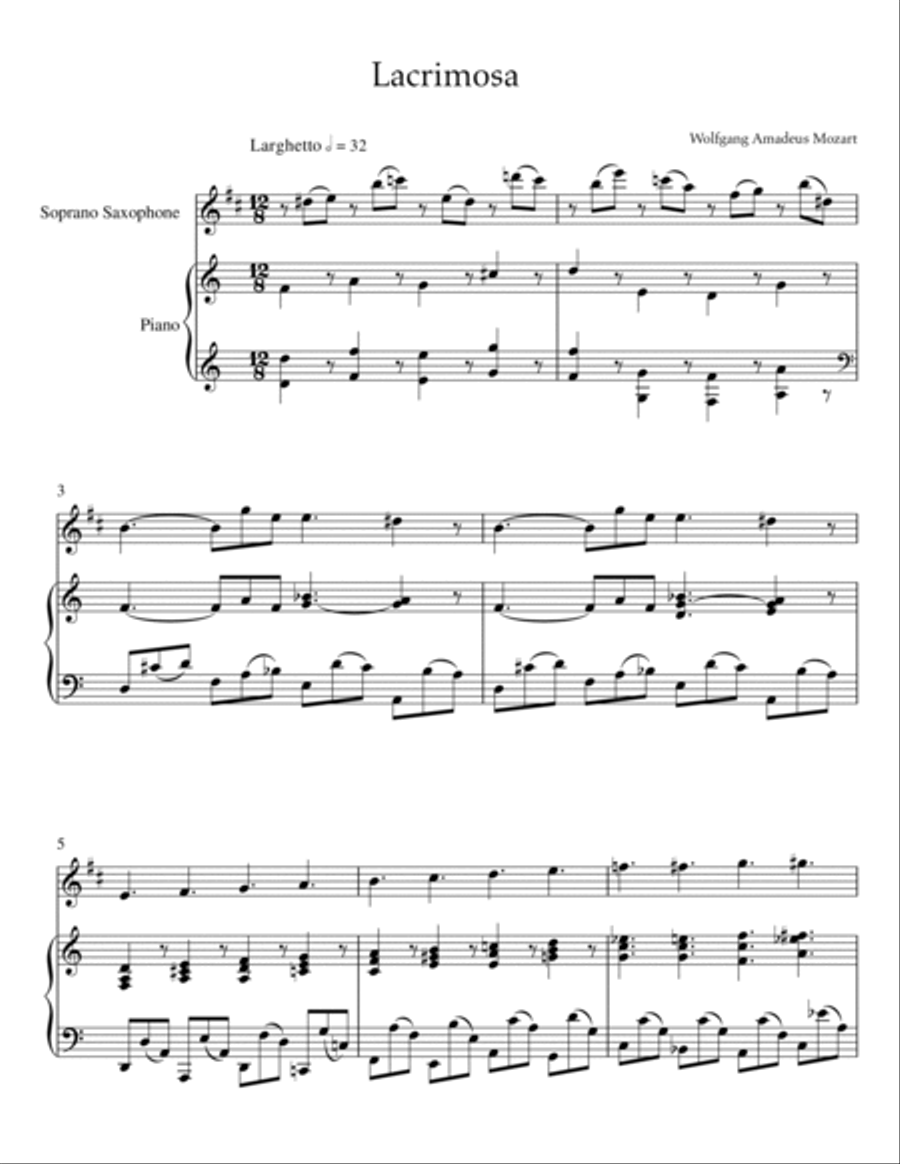 Mozart - Lacrimosa (Piano and Soprano Sax) Mozart - Lacrimosa (Piano and Soprano Sax) Small Ensemble scores gallery preview page 2