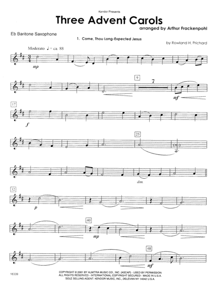 Three Advent Carols - Eb Baritone Saxophone