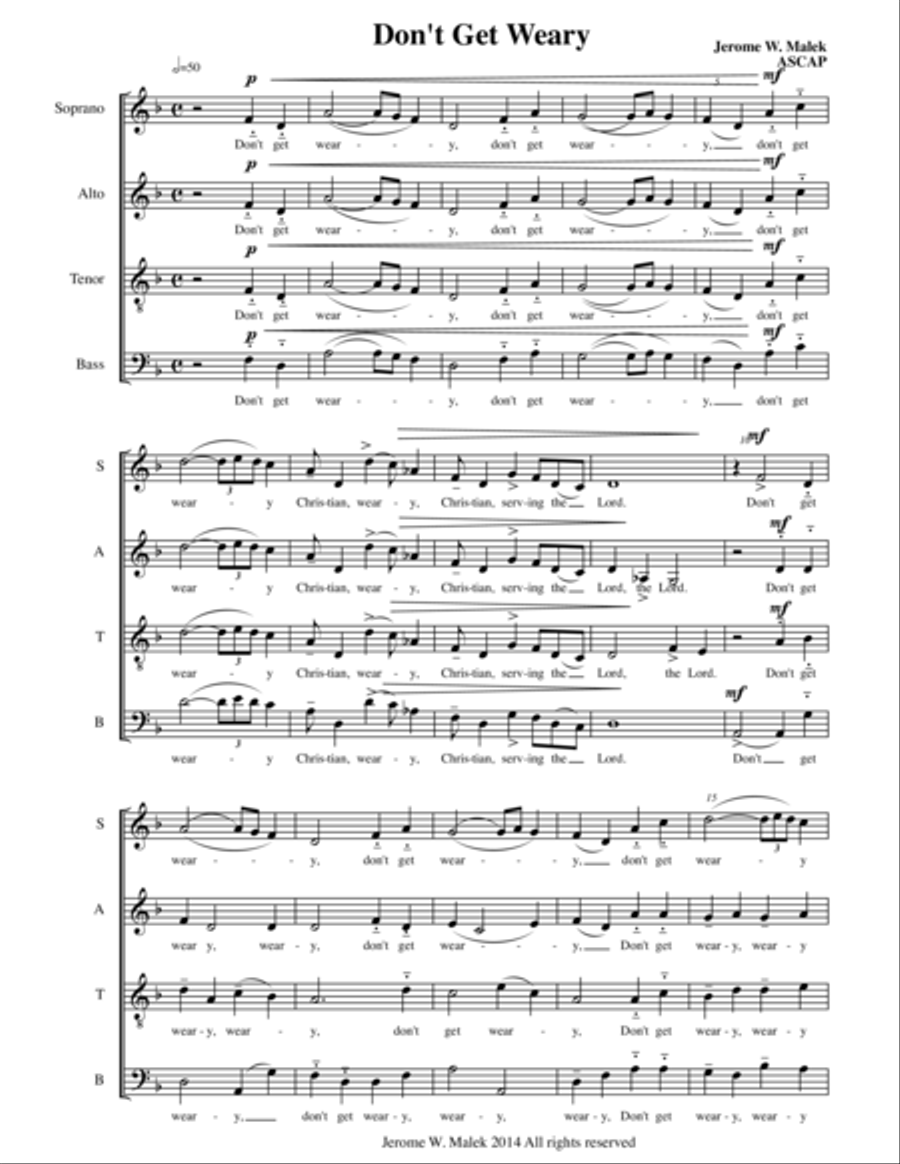 Don't Get Weary 4-Part scores gallery preview page 1