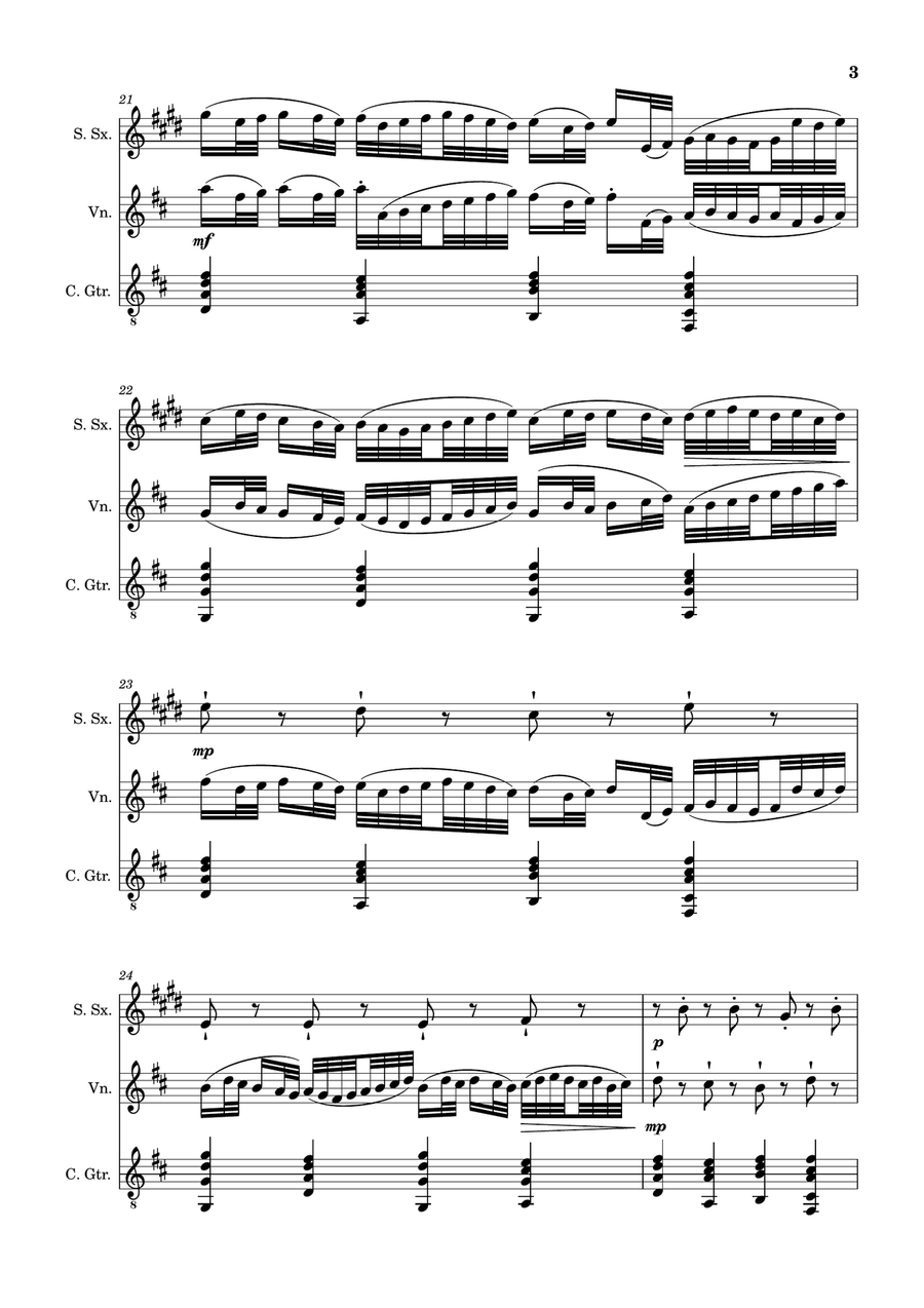 Canon in D Major, P.37; T.337. S. Sax, Violin, and Guitar. Score and Parts. Chamber Music scores gallery preview page 3