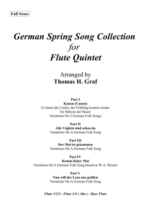 German Spring Song Collection - 5 Concert Pieces - Flute Quintet
