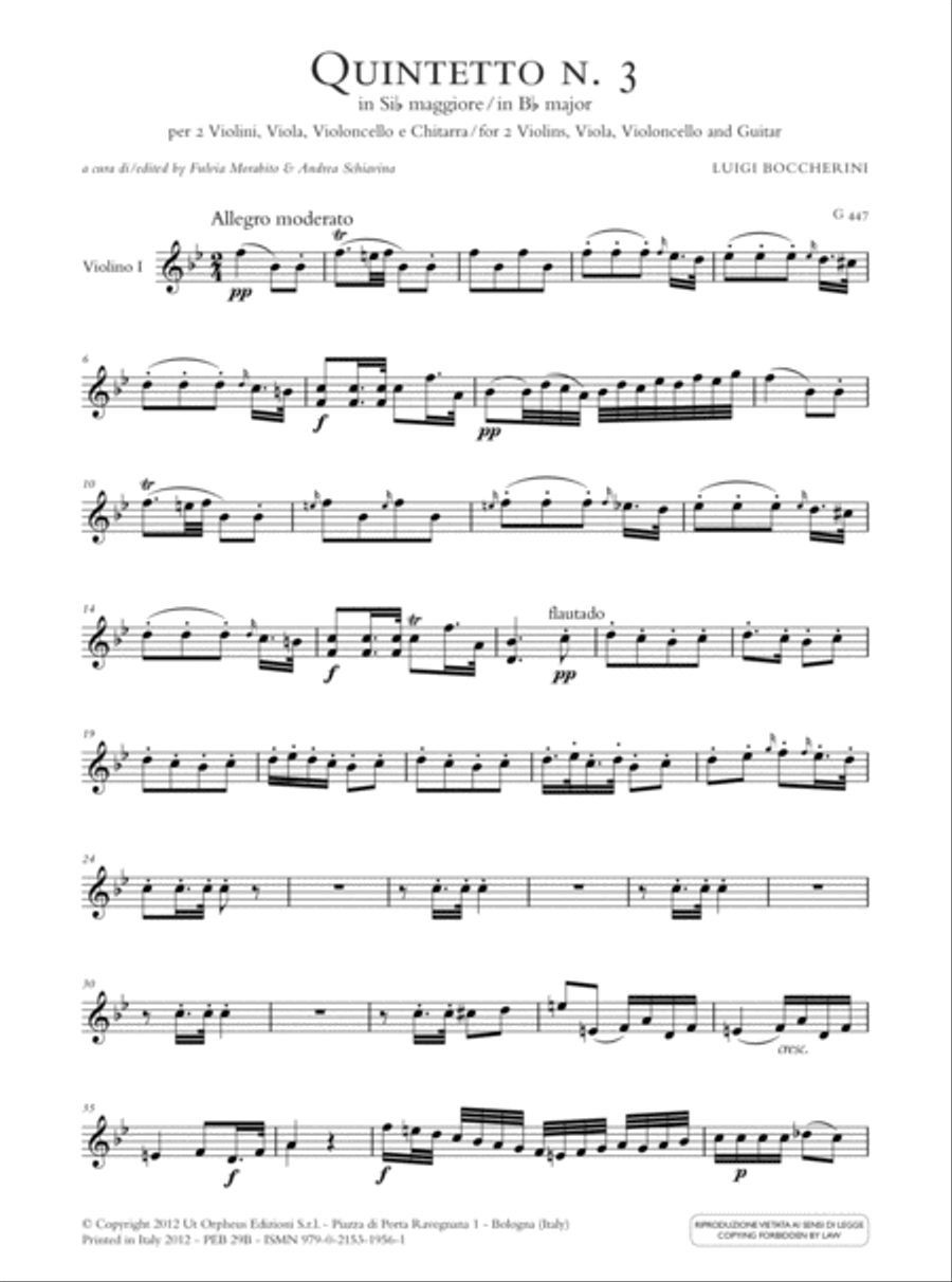 Quintet No. 3 in B flat major (G 447) for 2 Violins, Viola, Violoncello and Guitar String Orchestra scores gallery preview page 2