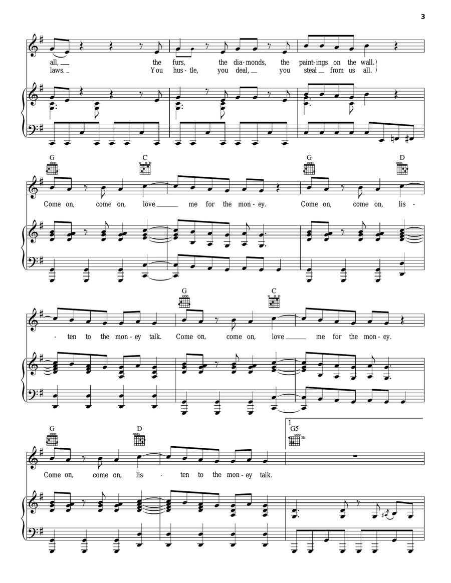 Moneytalks Piano, Vocal, Guitar scores gallery preview page 3