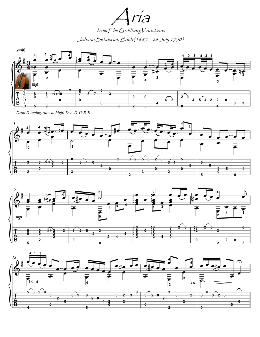 Bach for Guitar Aria BWV 988 Acoustic Guitar scores gallery preview page 1