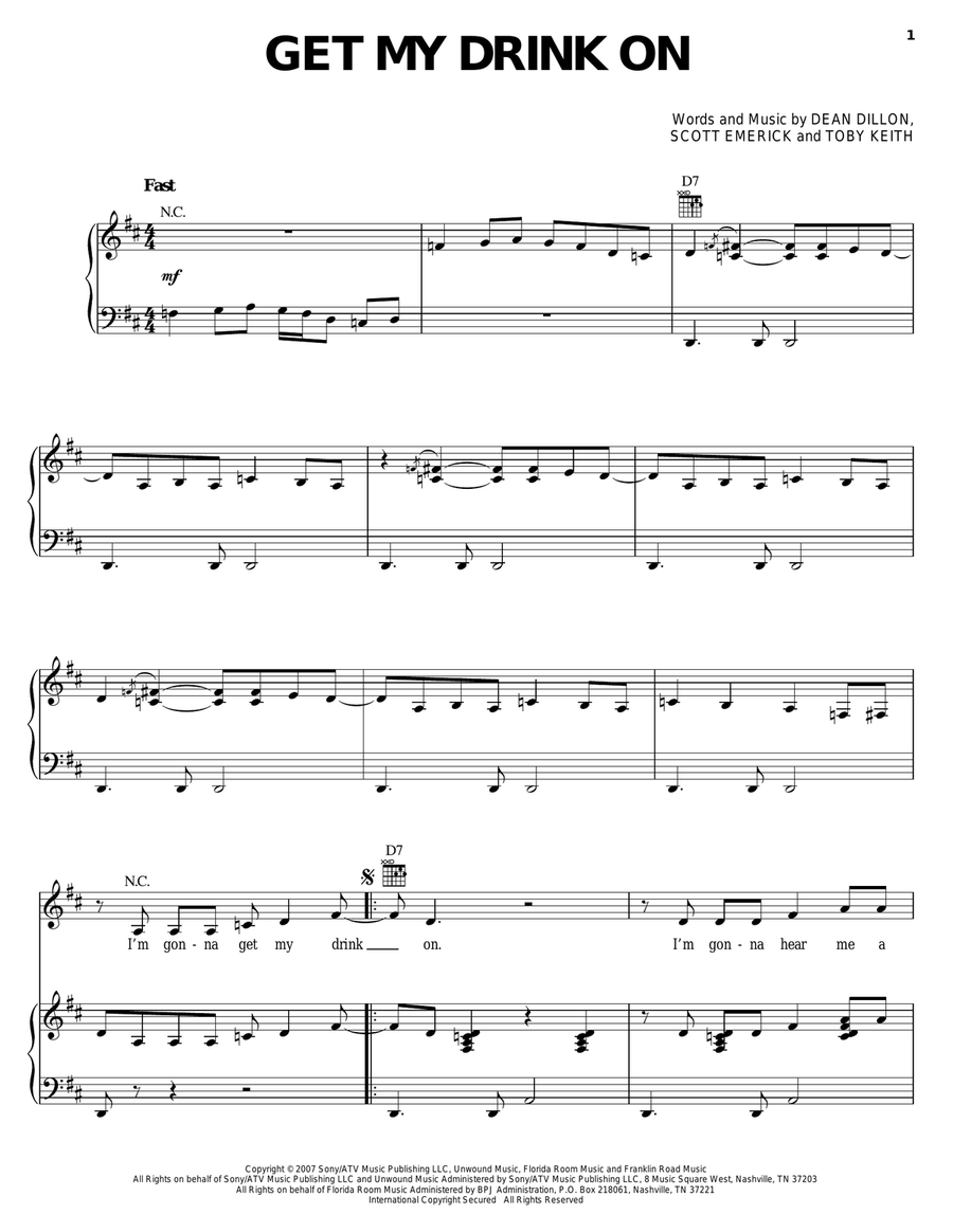 Get My Drink On Piano, Vocal, Guitar scores gallery preview page 1
