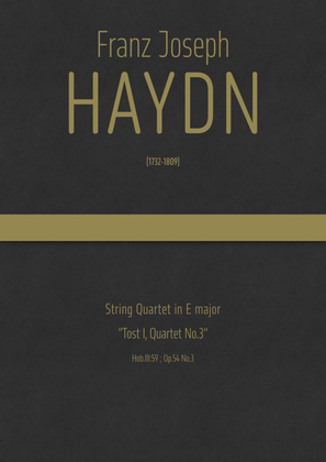 Book cover for Haydn - String Quartet in E major, Hob.III:59 ; Op.54 No.3"Tost I, Quartet No.3"