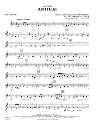 Anthem (from Chess) - Bb Clarinet 3
