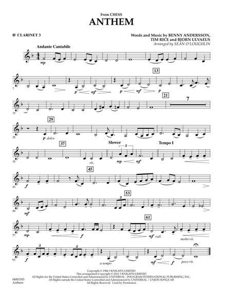 Anthem (from Chess) - Bb Clarinet 3