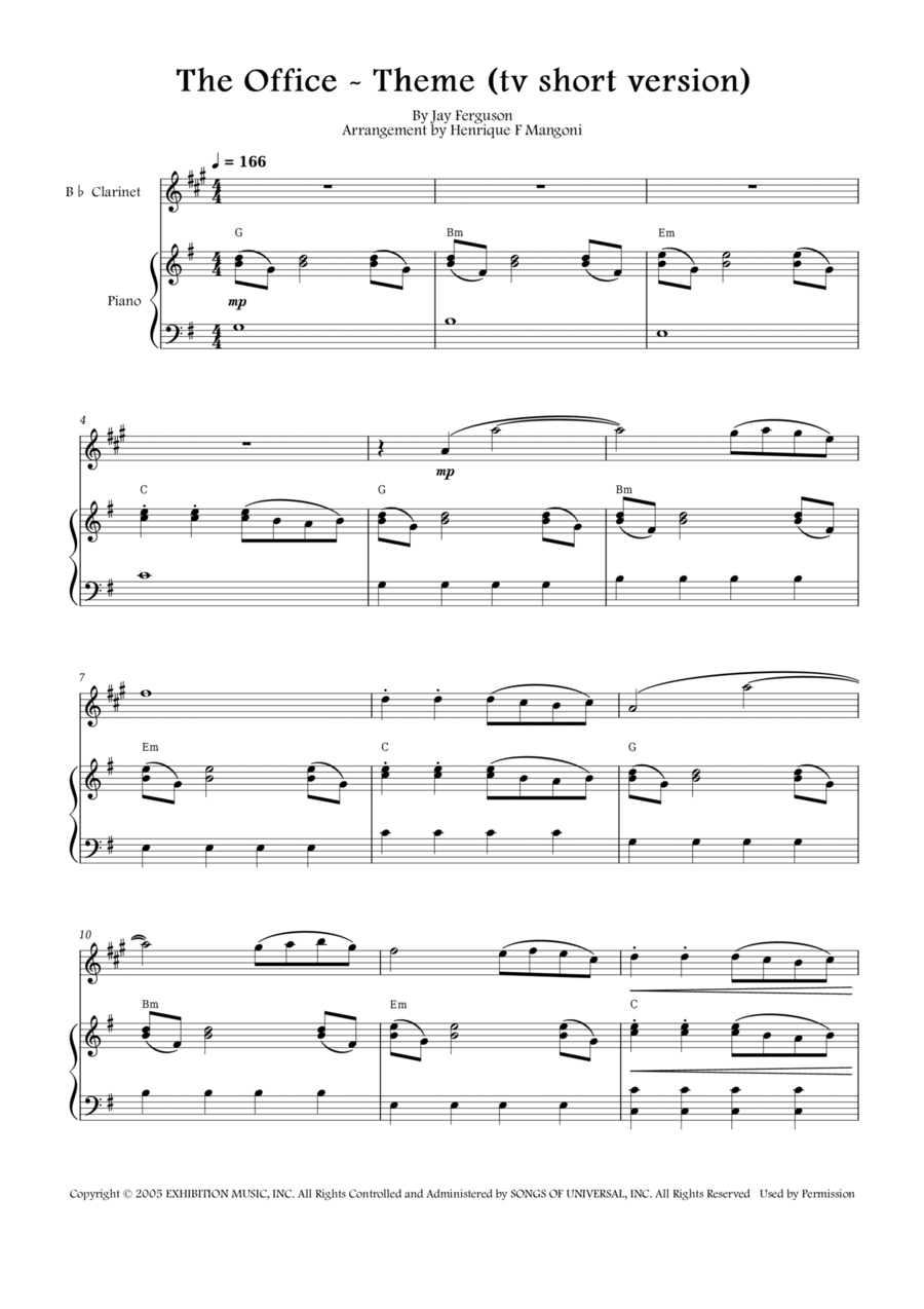 The Office - Theme B-Flat Clarinet scores gallery preview page 1